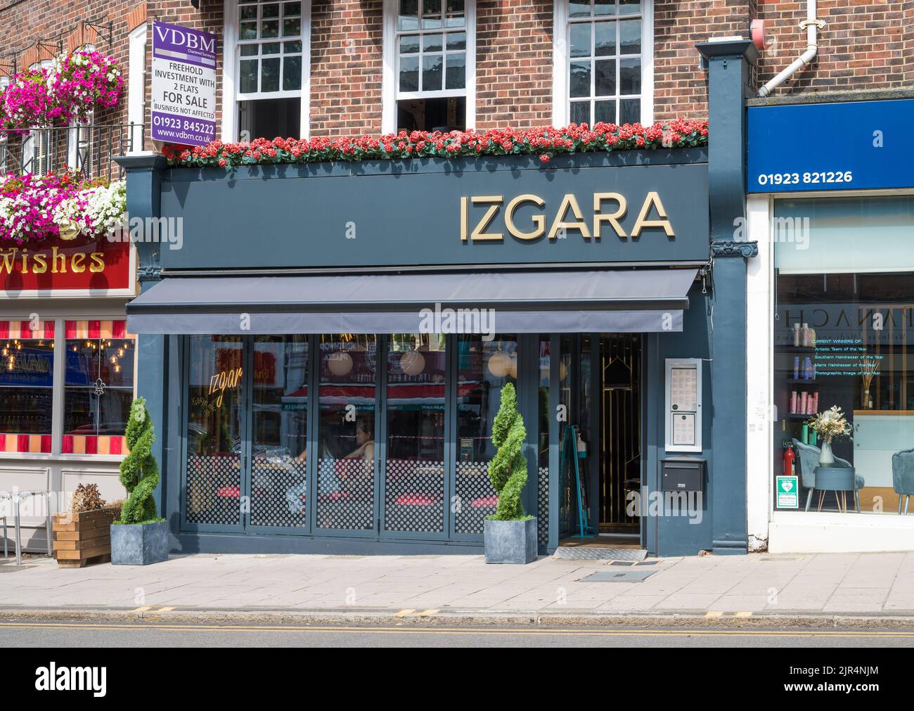 Außenansicht des türkischen Restaurants Izgara in Green Lane, Northwood, Middlesex, England, Großbritannien Stockfoto