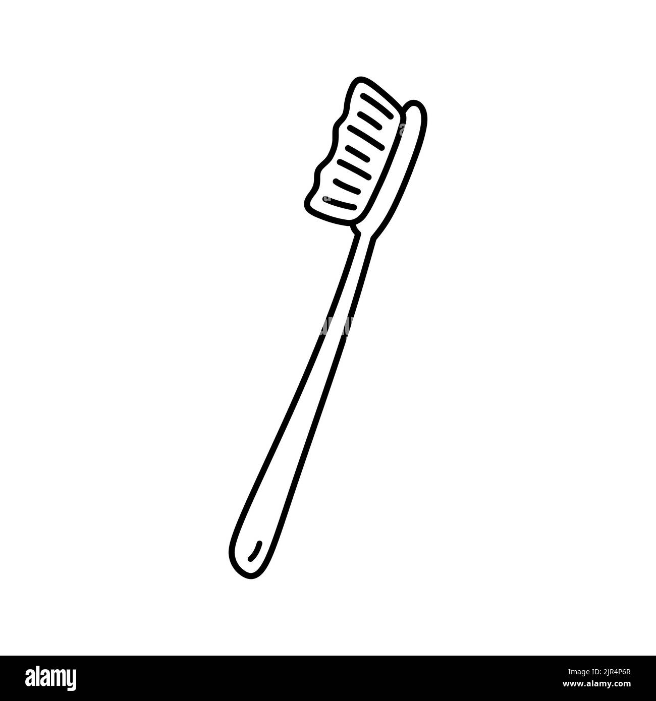 Nette Zahnbürste auf weißem Hintergrund isoliert. Mundhygiene. Vektor-handgezeichnete Illustration im Doodle-Stil. Perfekt für Dekorationen, Logo Stock Vektor