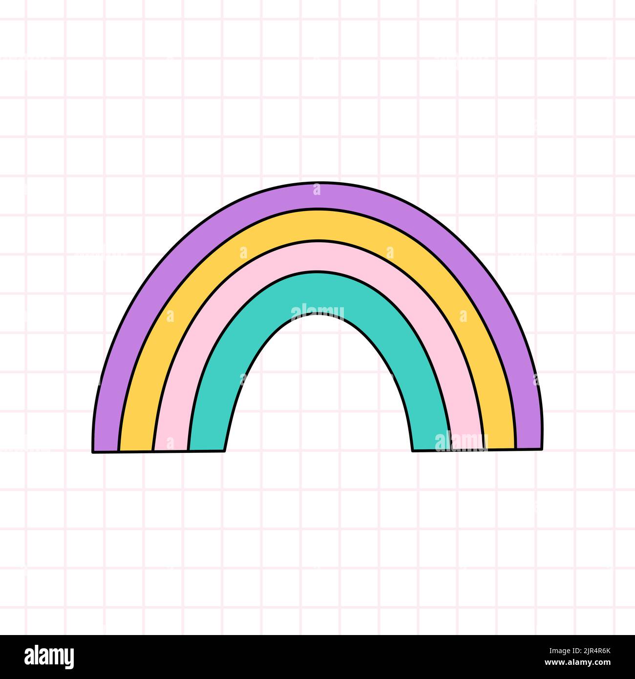 Niedlicher heller Regenbogen im Stil des 90s. Vektor-handgezeichnete Doodle-Illustration isoliert auf weißem Hintergrund. Nostalgie für die 1990s. Perfekt für Karten, Dekorationen, Logo Stock Vektor