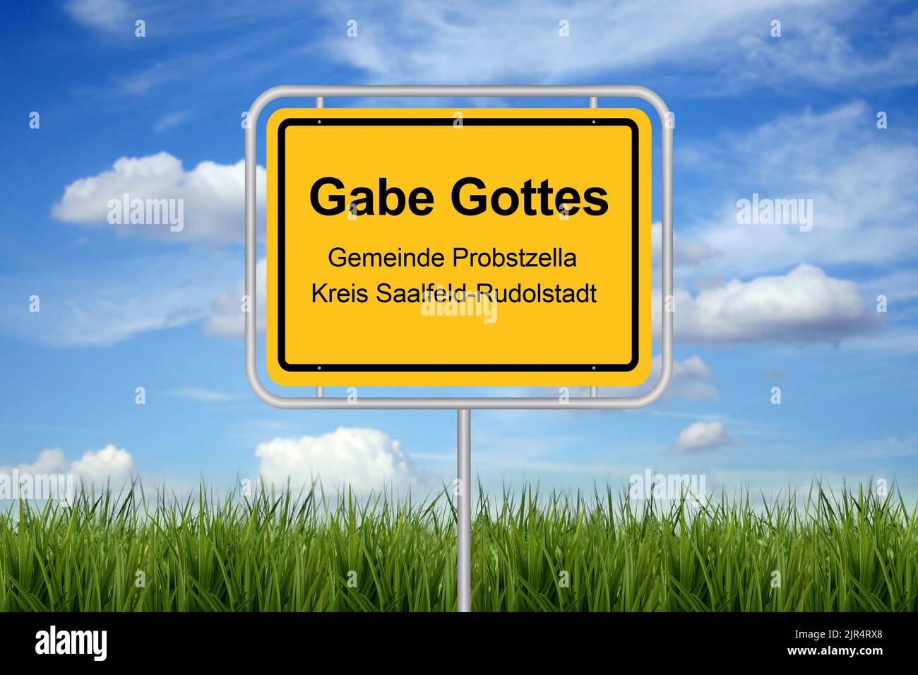 Stadtschild Schriftzug Gabe Gottes (Geschenk der Götter), Probstzella, Saalfeld-Rudolstadt, Deutschland, Thüringen, Probstzella Stockfoto