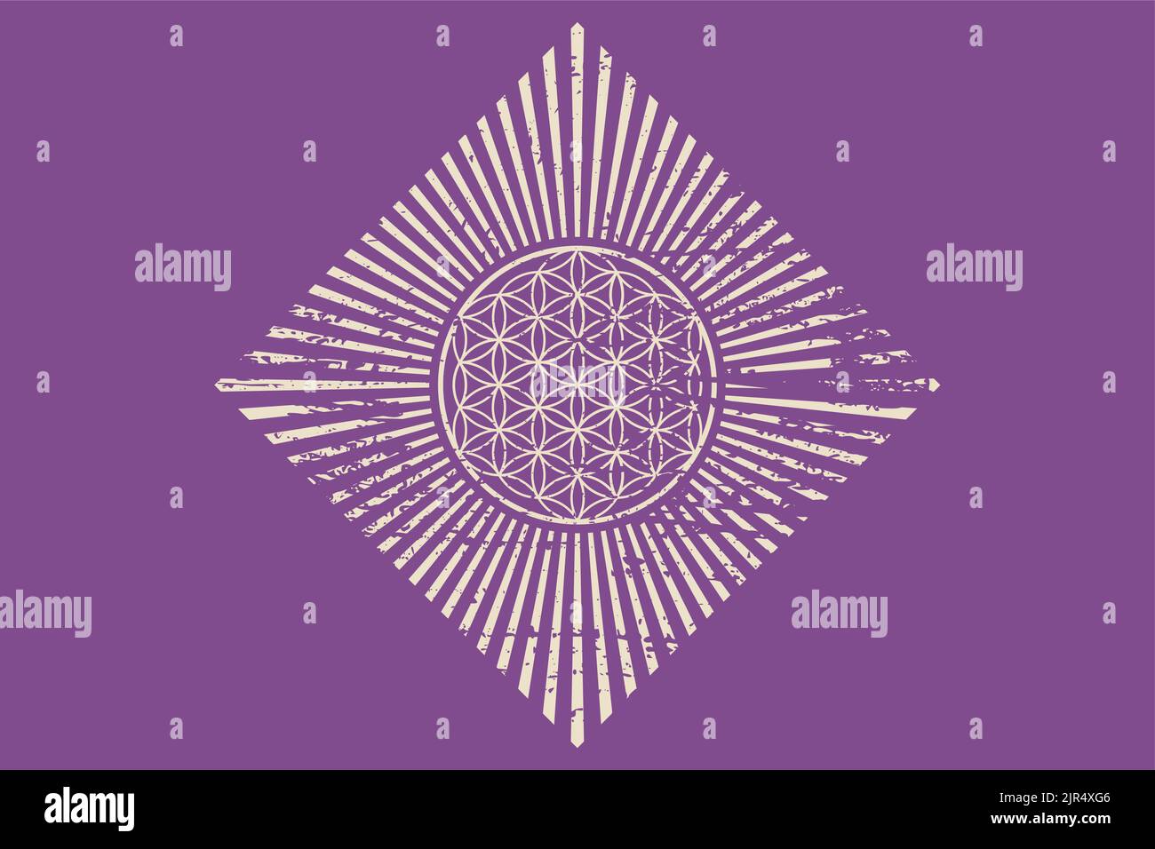 Blume des Lebens, retro spirituelles Mandala, Heilige Geometrie. Vintage strahlende Strahlen Symbol für Harmonie und Balance. Mystischer Talisman, Rhombus Stock Vektor