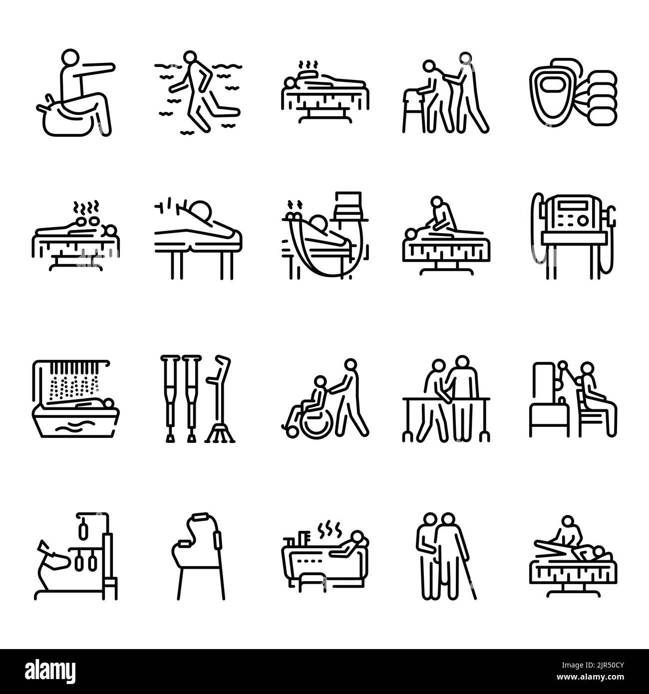 Symbole für die physiotherapeutische Farblinie eingestellt. Zeichen für Webseite Stock Vektor