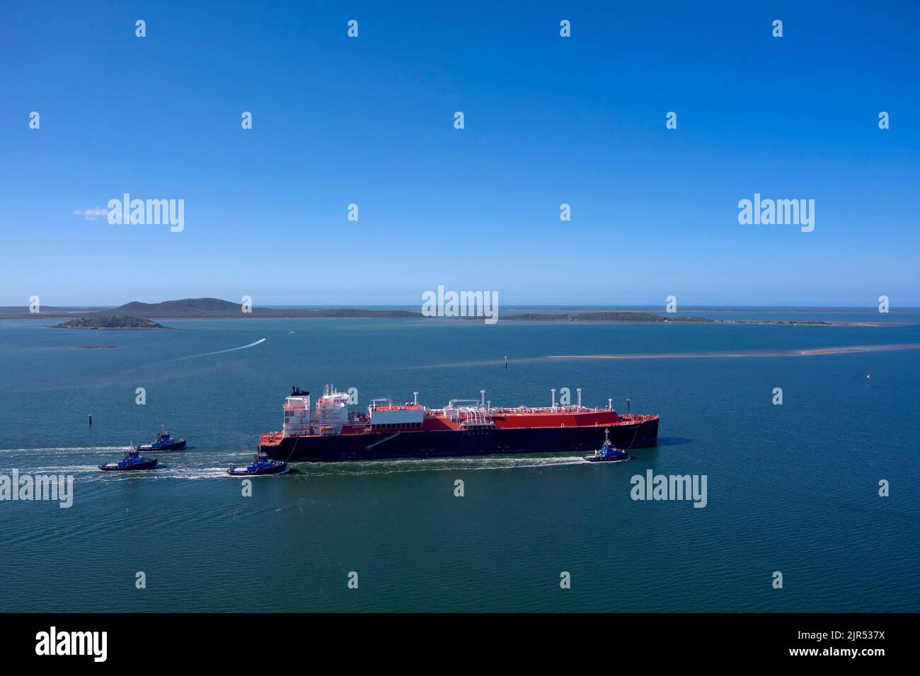 Luftaufnahme des LNG-Tankers Pan Africa von Curtis Island Gladstone Queensland Australia Stockfoto