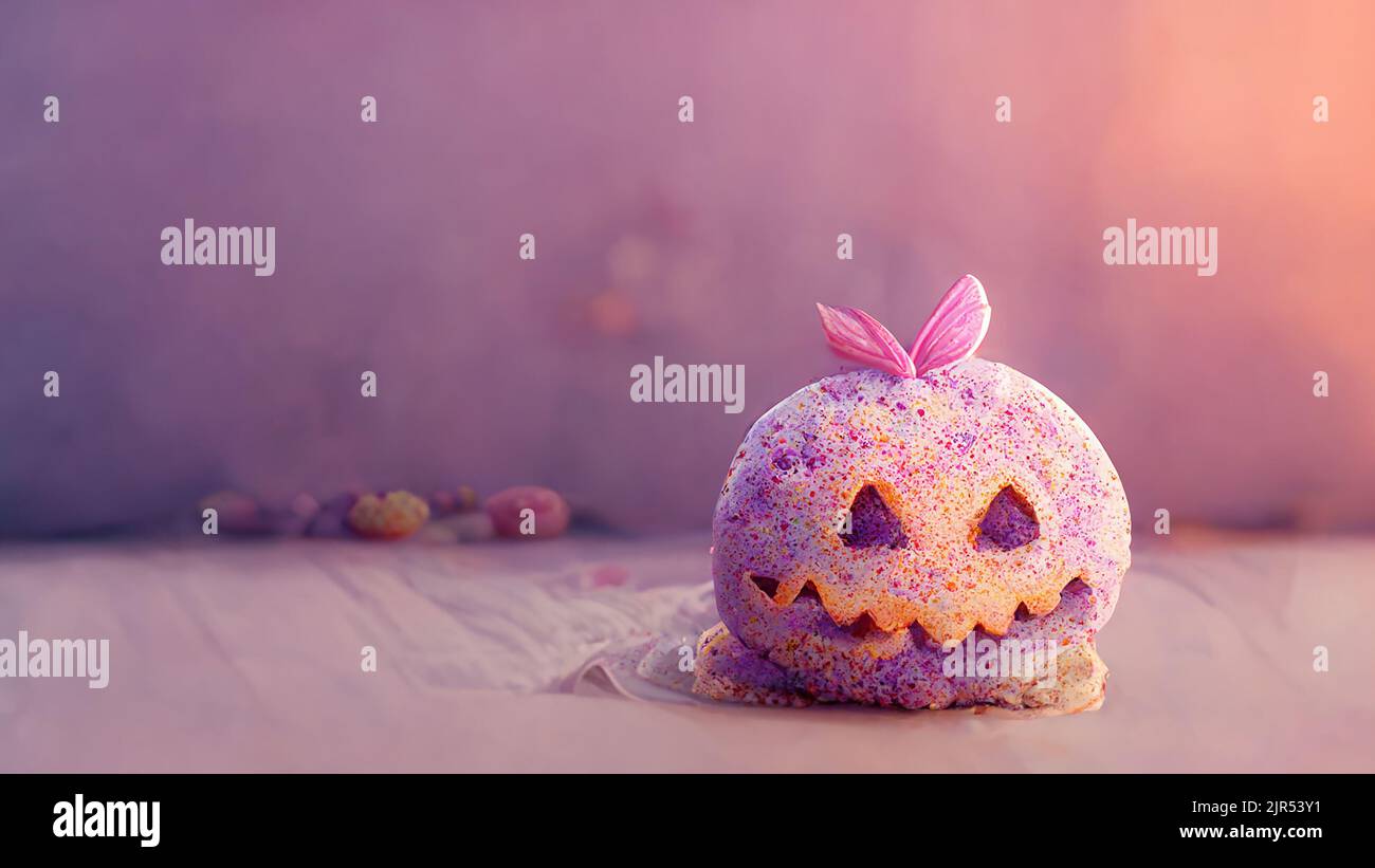 halloween niedlichen Kürbis auf rosa Hintergrund mit Platz für Text Stockfoto