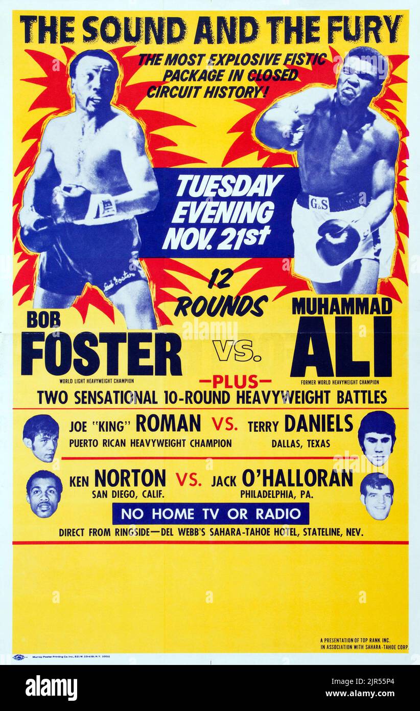 1972 Muhammad Ali vs. Bob Foster Closed Circuit Fight Poster Stockfoto