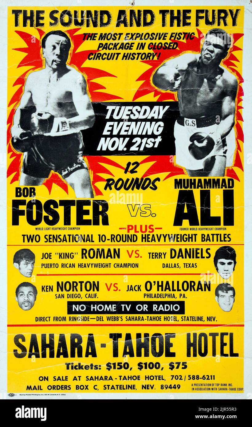 1972 Muhammad Ali vs. Bob Foster vor-Ort-Kampfposter Stockfoto