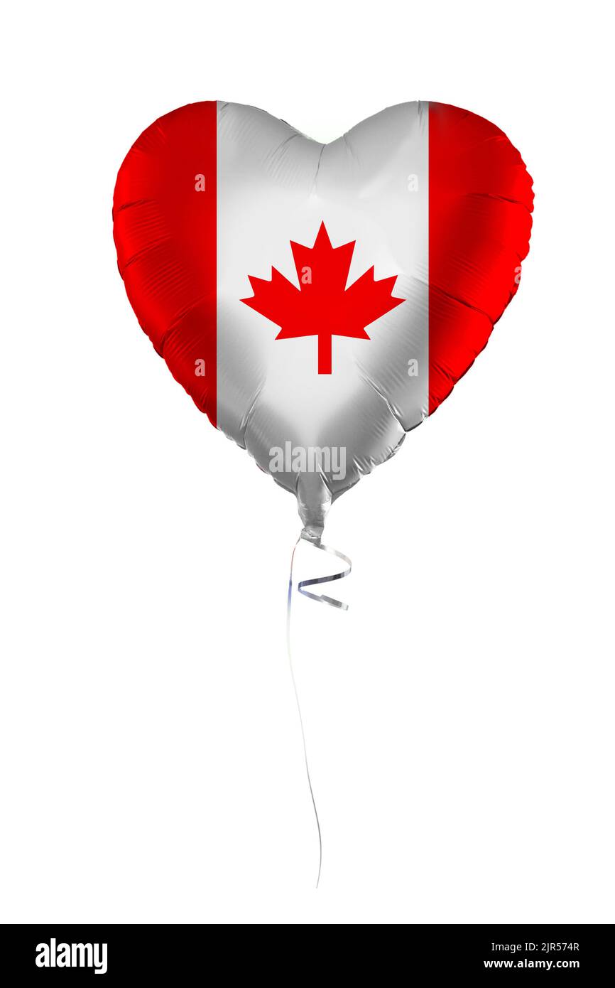 Kanada-Konzept. Ballon mit kanadischer Flagge isoliert auf weißem Hintergrund. Bildung, Wohltätigkeit, Emigration, Reisen Stockfoto