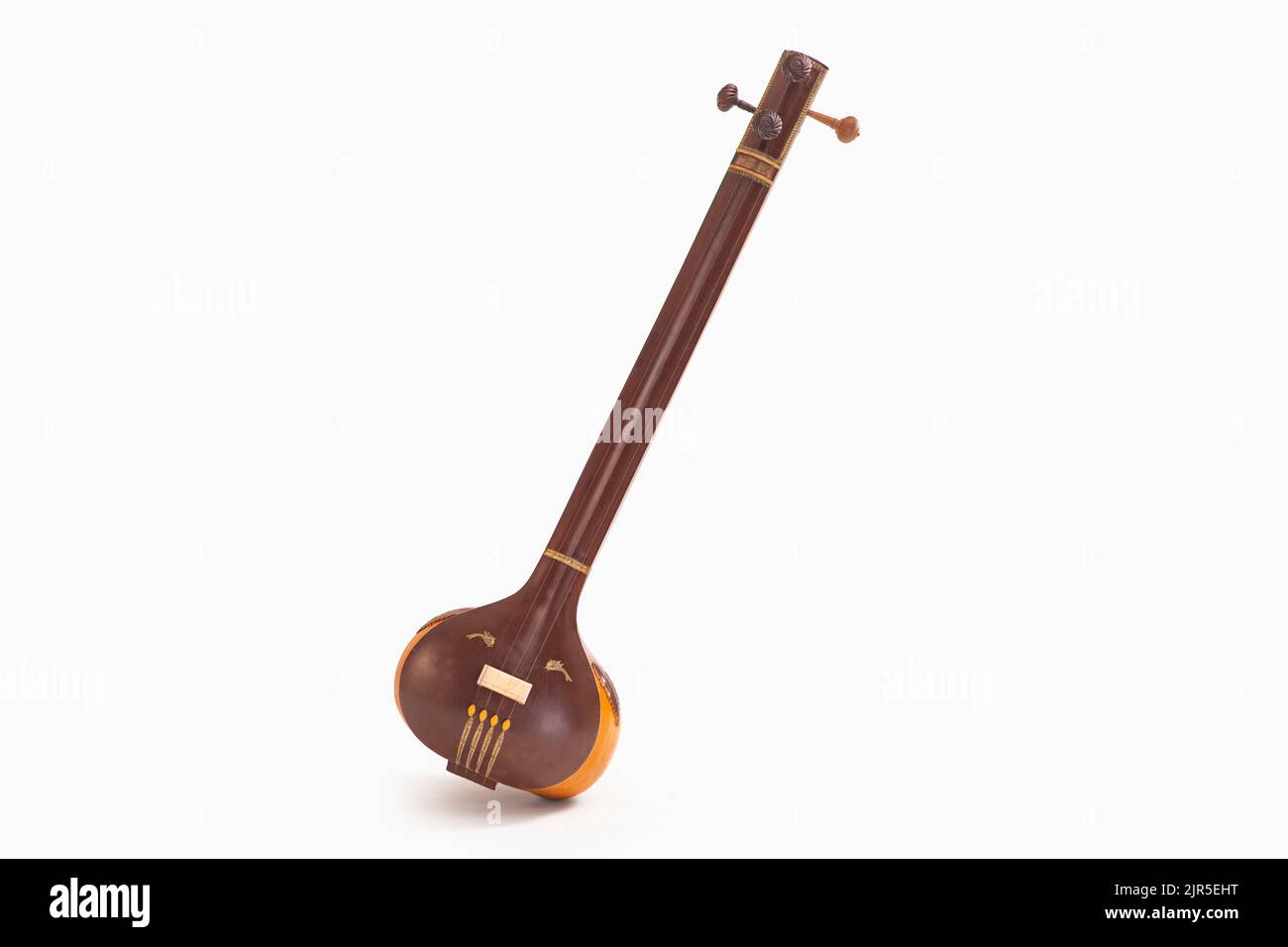 Nahaufnahme von Tanpura, einem indischen Instrument für traditionelle klassische Musik Stockfoto