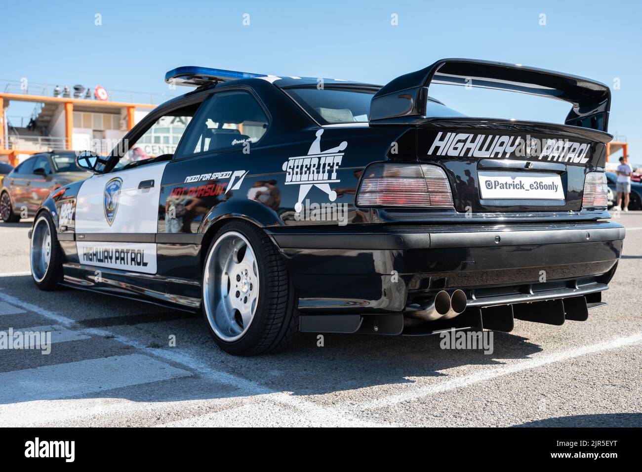 Nahaufnahme der Patrouille der BMW E36 Polizei Stockfoto