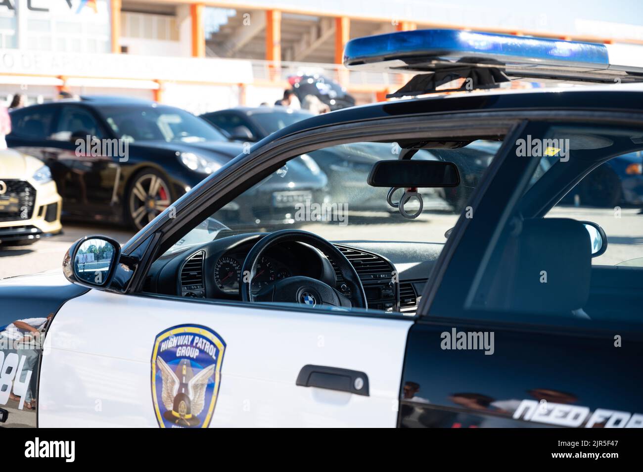 Nahaufnahme der Patrouille der BMW E36 Polizei Stockfoto