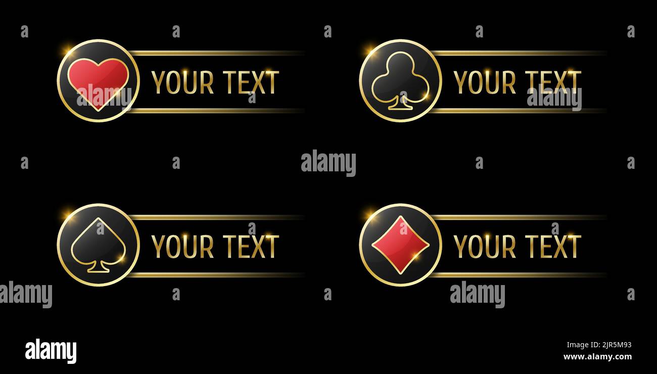 Pik, Diamanten, Herzen und Keulen auf dem runden Knopf. UI-Element für mobile App oder Website. Vector Set aus vier Casino oder Poker-Themen Name Naviga Stock Vektor