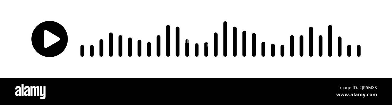 Schwarze Schallwellen des Equalizers oder der Sprachnachricht auf weißem Hintergrund isoliert. Vektorgrafik Clipart Stock Vektor