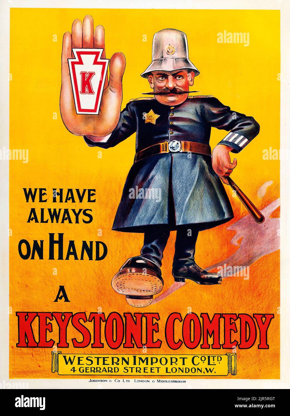 Vintage Film Poster - Keystone Comedy (Keystone-Western Import Co., c. 1910s) Polizist, der Ihnen sagt: Wir haben immer eine Keystone-Komödie zur Hand Stockfoto