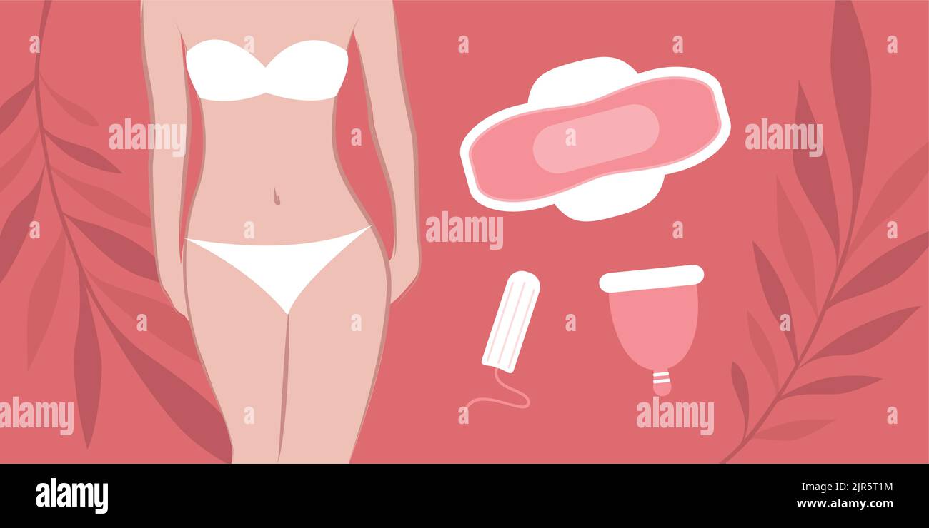 Set von weiblichen Hygieneprodukten Menstruation Frau Körper Stock Vektor