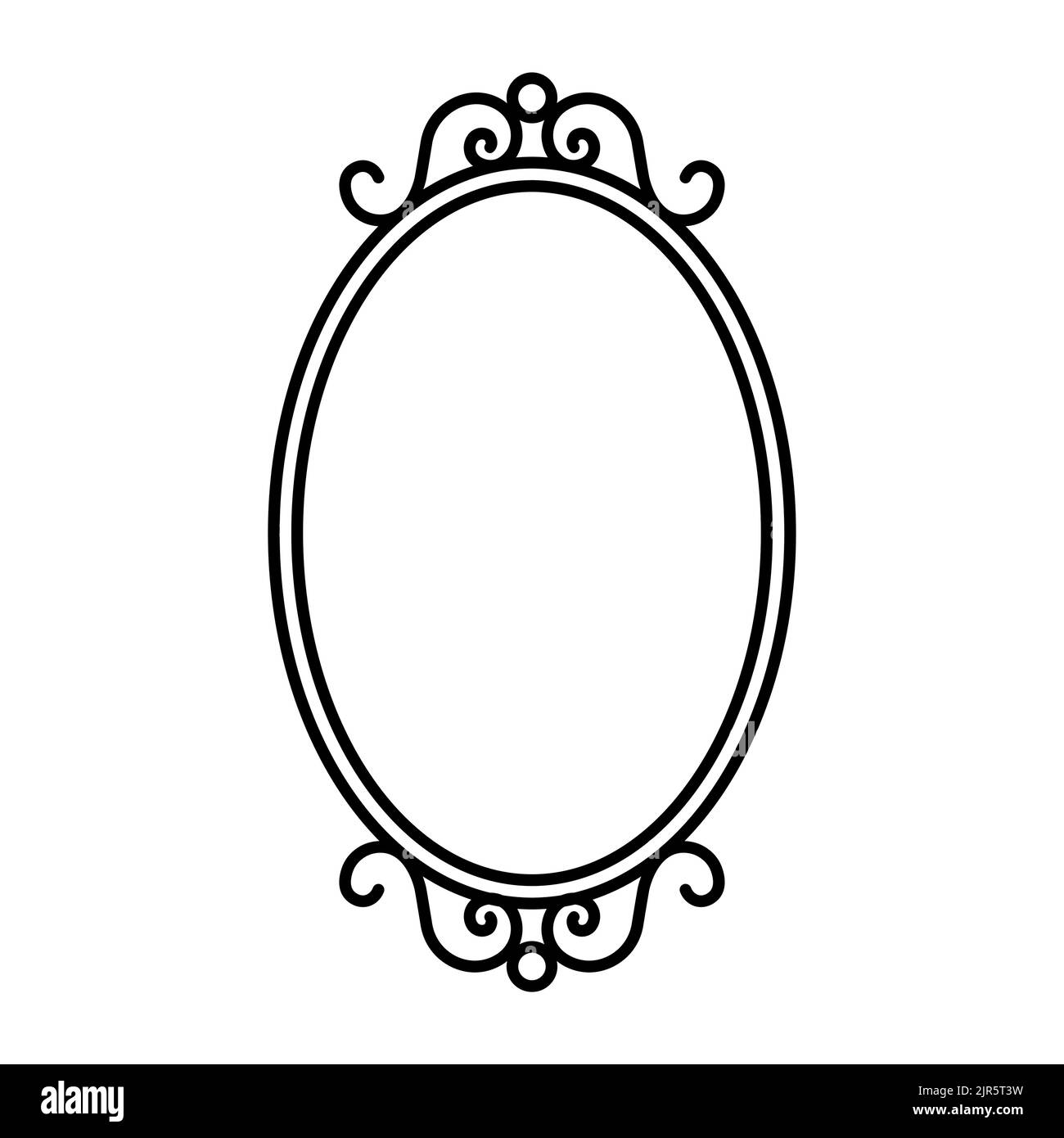 Symbol für ovale Spiegellinie im Retro-Stil. Spiegel Rahmen Dekoration antike Ornament Vektor alte Ikone. Stock Vektor