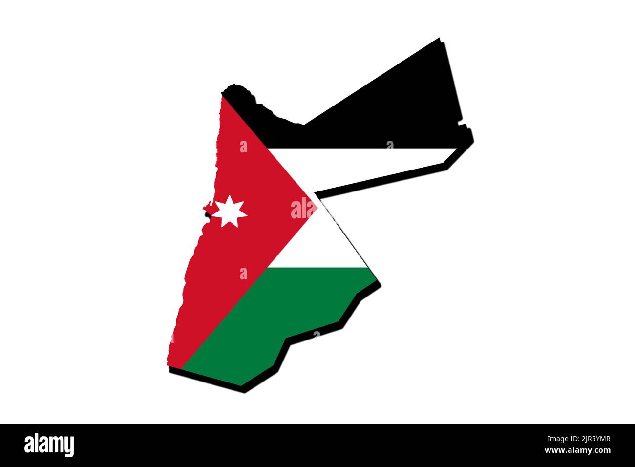 Silhouette der Karte von Jordanien mit seiner Flagge Stockfoto