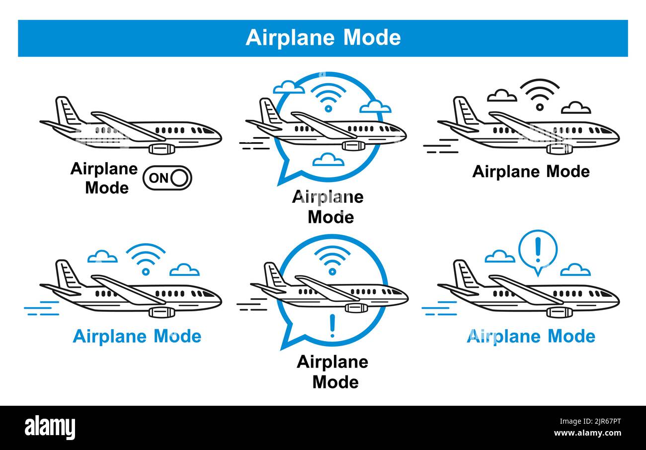 Flugmodus-Schalter am Mobiltelefon-Leitungssymbol. Schalten Sie das Smartphone offline. Flugzeug am Telefon. WIFI-Internetverbindung. Web-Einstellung. Vektor Stock Vektor