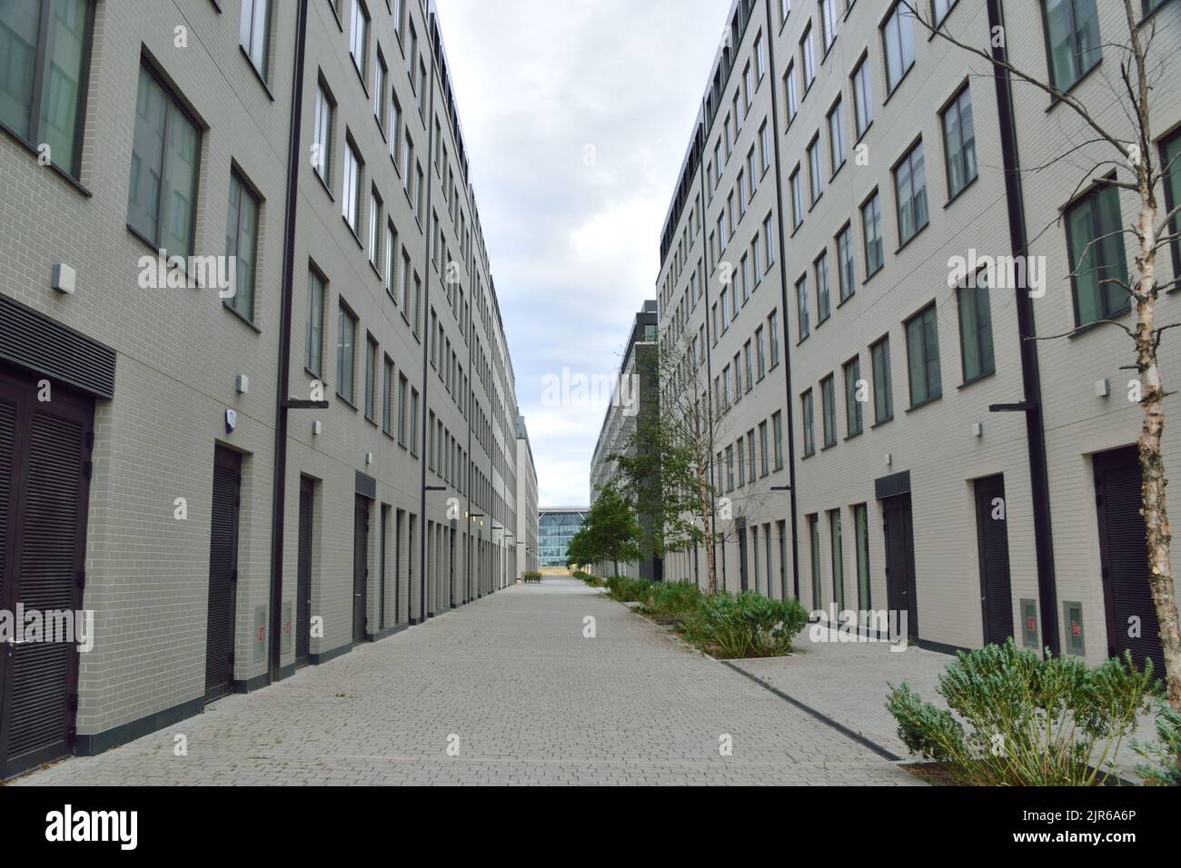 Neu gebaute, aber leere Bürogebäude in Rad London (Londons Enterprise Zone am Royal Albert Dock, London Borough of Newham). Stockfoto