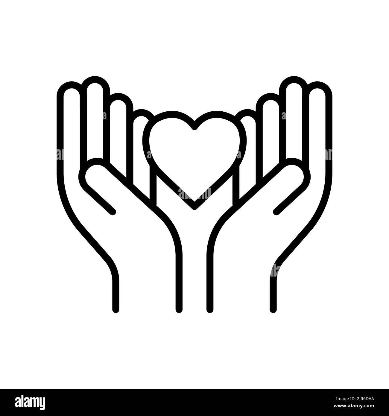 Hand-Symbol mit Herz. Symbol im Zusammenhang mit Nächstenliebe, Zuneigung, Liebe. Liniensymbole. Einfaches Design bearbeitbar Stock Vektor