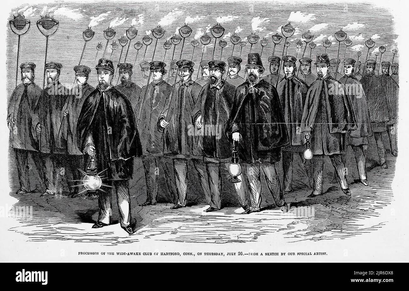 Prozession des Wide-Awake Club of Hartford, Connecticut, 26.. Juli 1860. 19.. Jahrhundert Illustration aus Frank Leslie's Illustrated Newspaper Stockfoto
