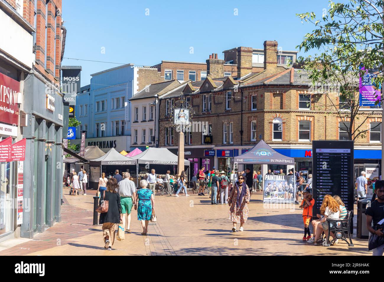 Fußgängerzone High Street, Chelmsford, Essex, England, Vereinigtes Königreich Stockfoto