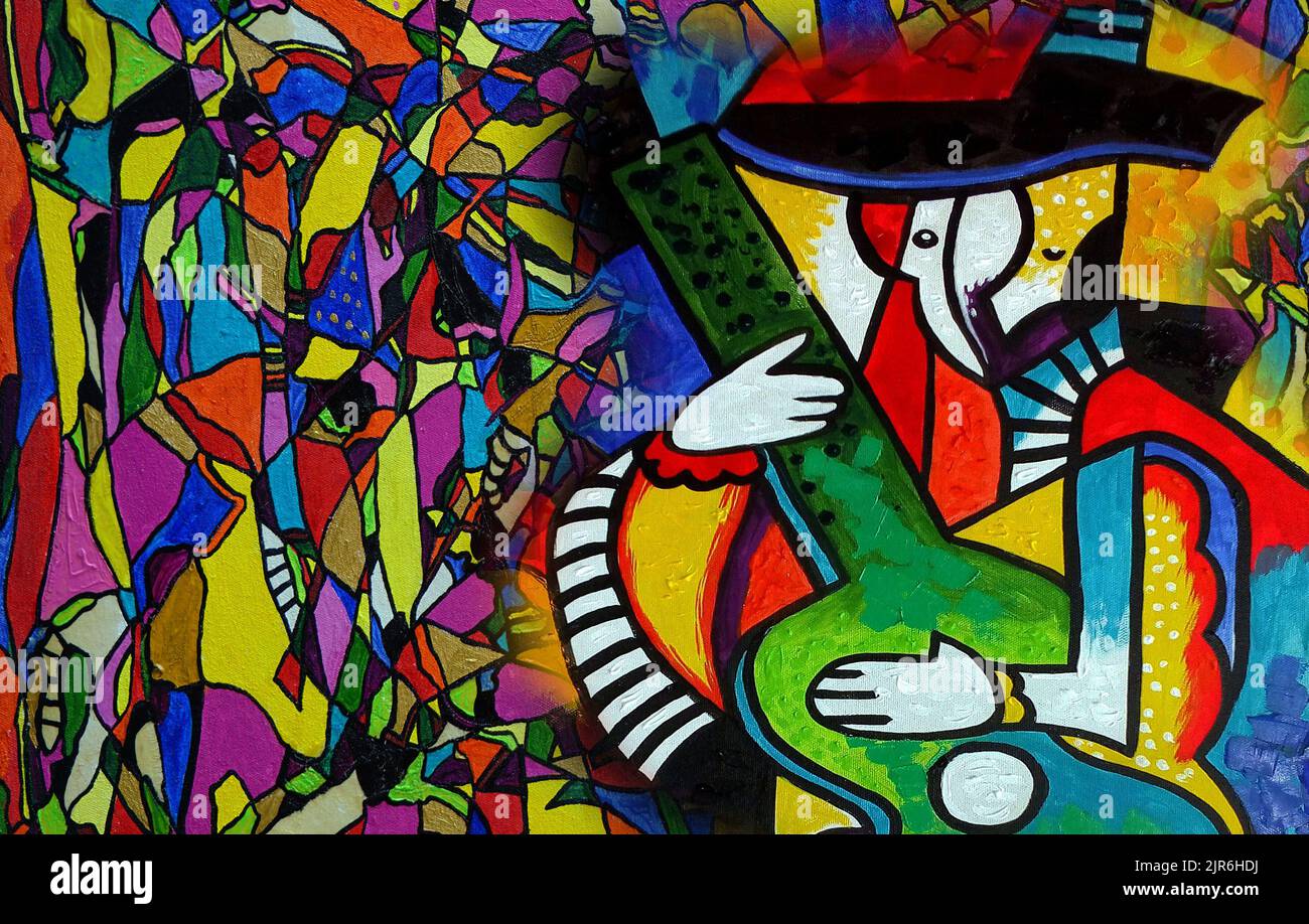 Ölgemälde helle Farben Musik abstrakte Kunst Hintergrund, geometrische Formen Stockfoto