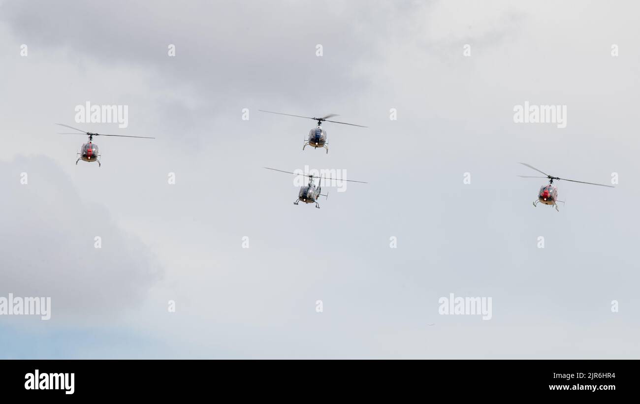 Gazelle Squadron 4-Ship Display Team, in der Luft auf der Fly Navy Airshow in Shuttleworth am 3.. Juli 2022 Stockfoto