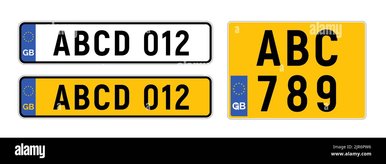 Vereinigtes Königreich Nummernschild Registrierung. Britisches Nummernschild europa england Automobilsymbol. Stock Vektor