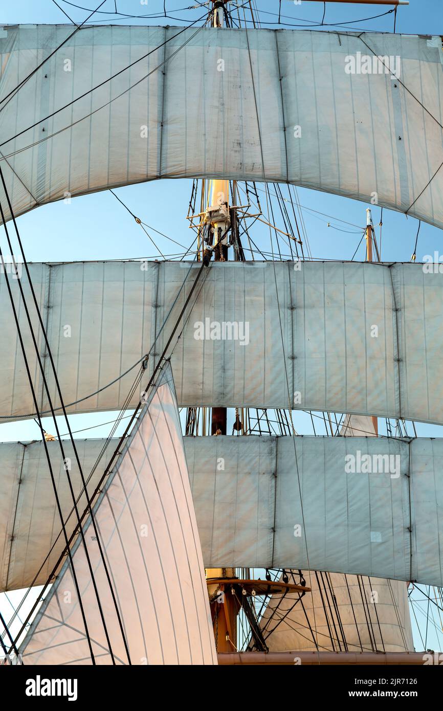 Segel, "Stern von Indien" Windjammer, Maritime Museum of San Diego, San Diego, Kalifornien USA Stockfoto