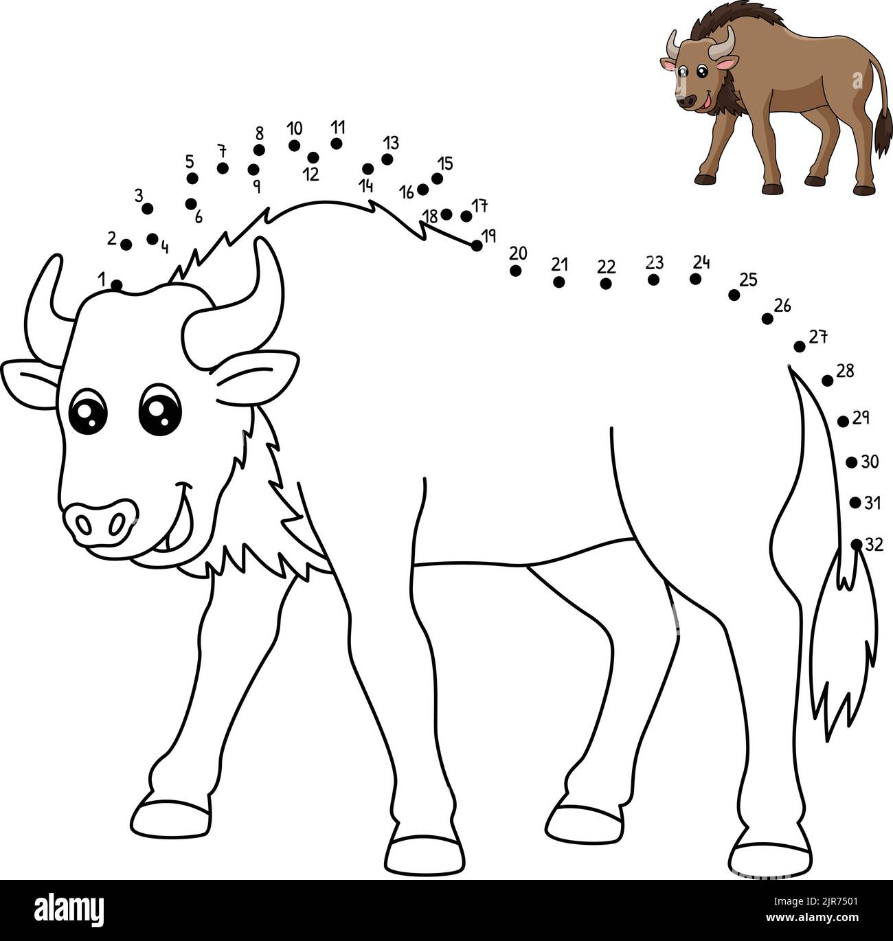 Dot to Dot Wildebeest Malseite für Kinder Stock Vektor