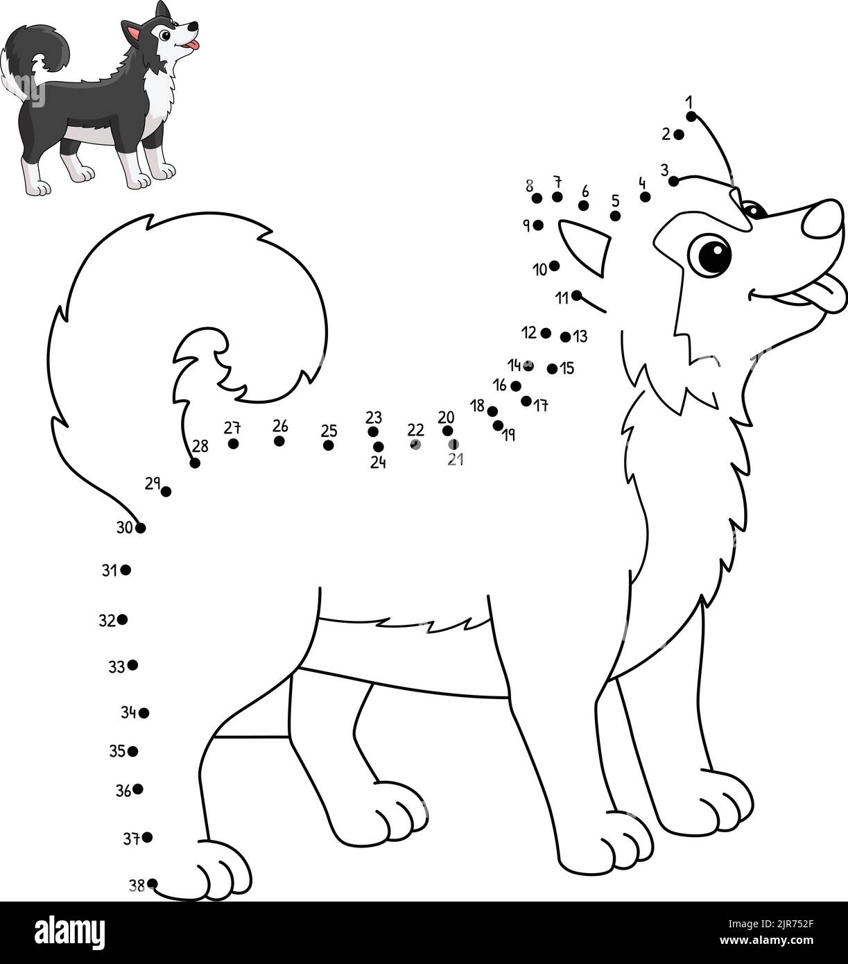Dot to Dot Siberian Husky Malvorlagen für Kinder Stock Vektor