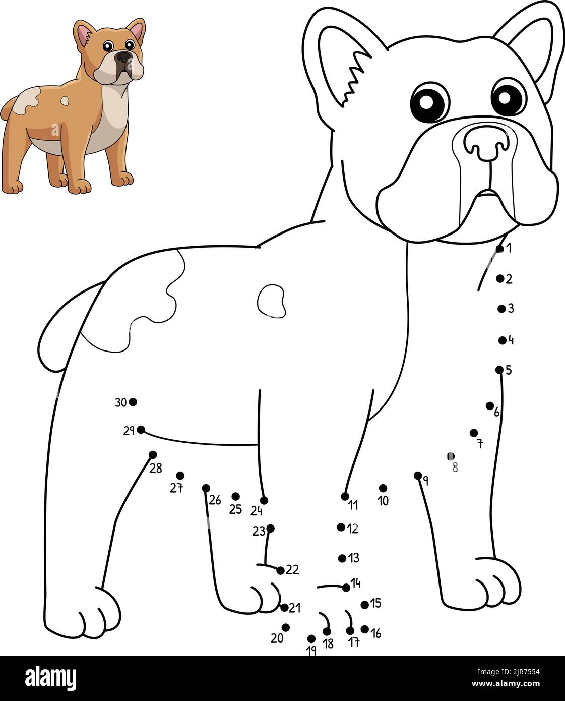 Dot to Dot Französische Bulldog Malvorlagen für Kinder Stock Vektor