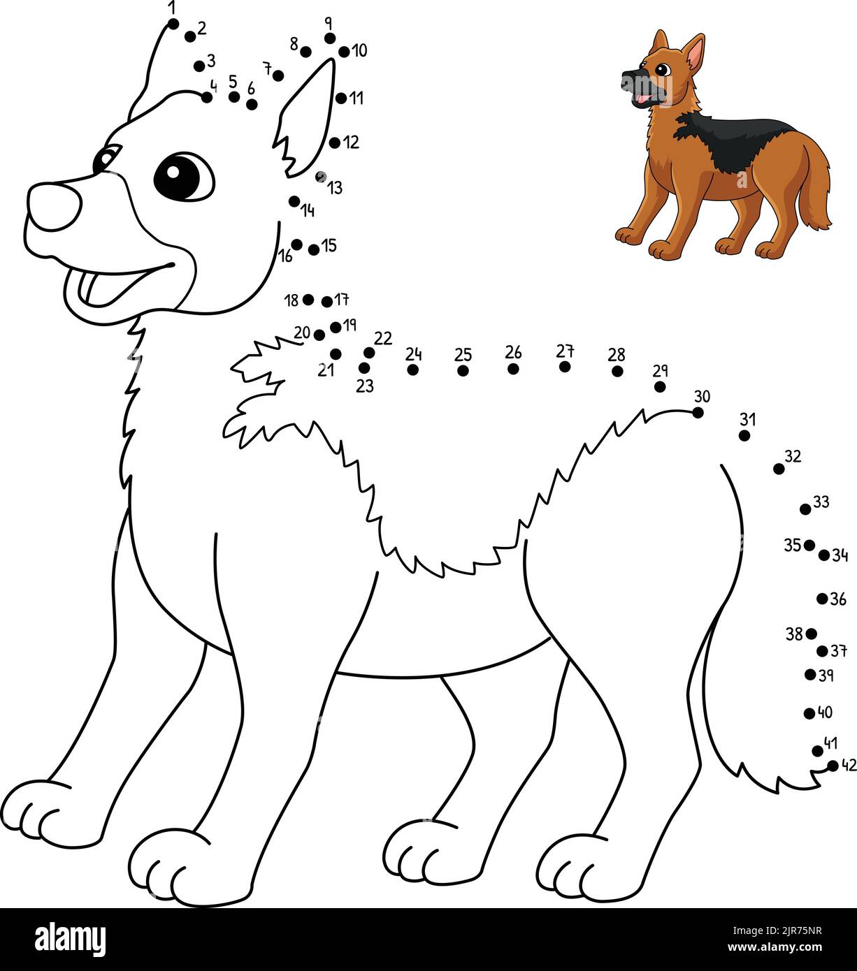 Dot to Dot Deutscher Schäferhund Malvorlagen für Kinder Stock Vektor