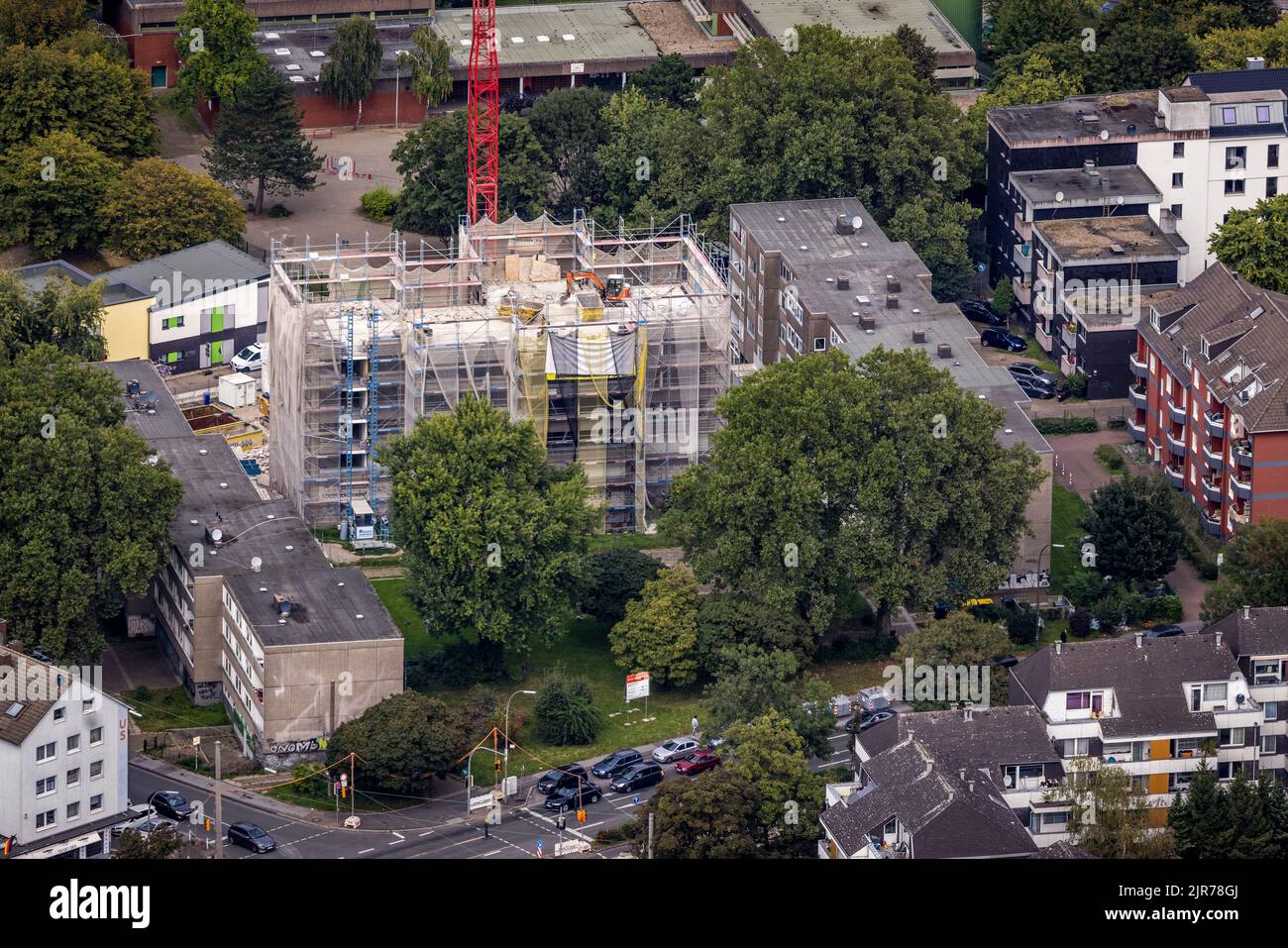 Luftaufnahme, Baustelle mit Neubau an der Heiligegartenstraße im Stadtteil Nordstadt in Dortmund, Ruhrgebiet, Nordrhein-Westfalen, Stockfoto