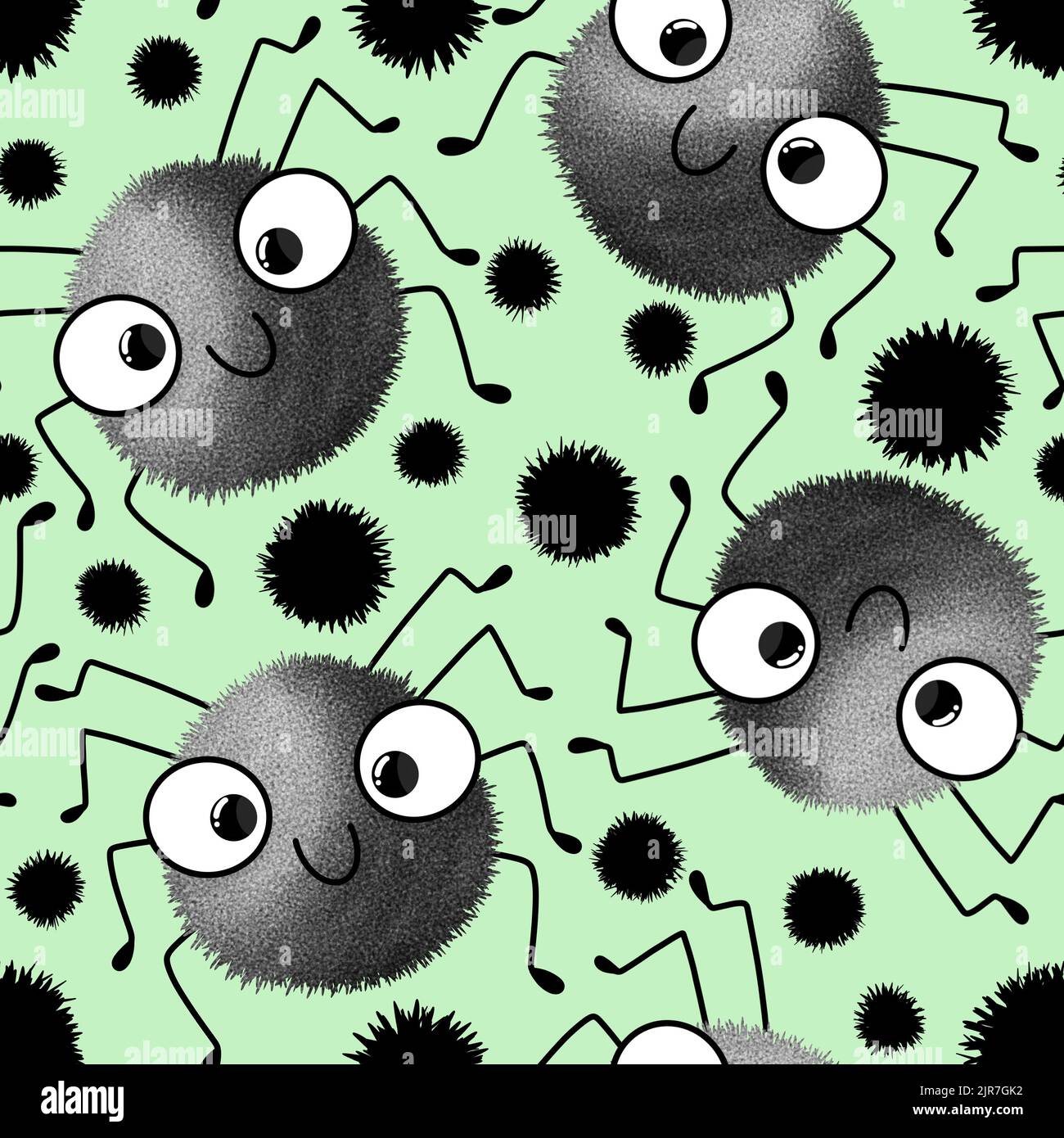 Cartoon Halloween niedliche Spinne nahtloses Muster zum Einwickeln von Papier und Kleidung Kinder drucken und Stoffe Stockfoto