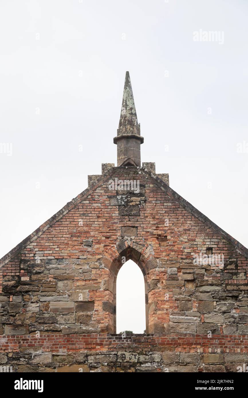 Dieser alte Kirchturm befindet sich in Port Arthur in Tasmanien. Handgebaut Stockfoto Dieser alte Kirchturm befindet sich in Port Arthur in Tasmanien. Handgebaut Stockfoto