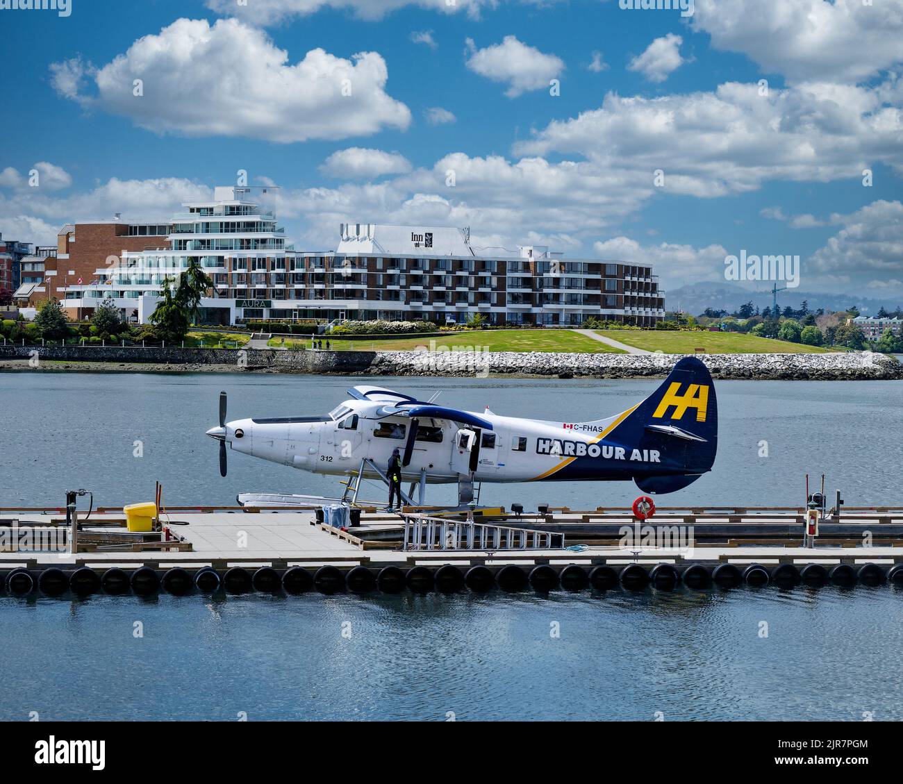 Harbor Air Wasserflugzeug und Delta Hotel Stockfoto