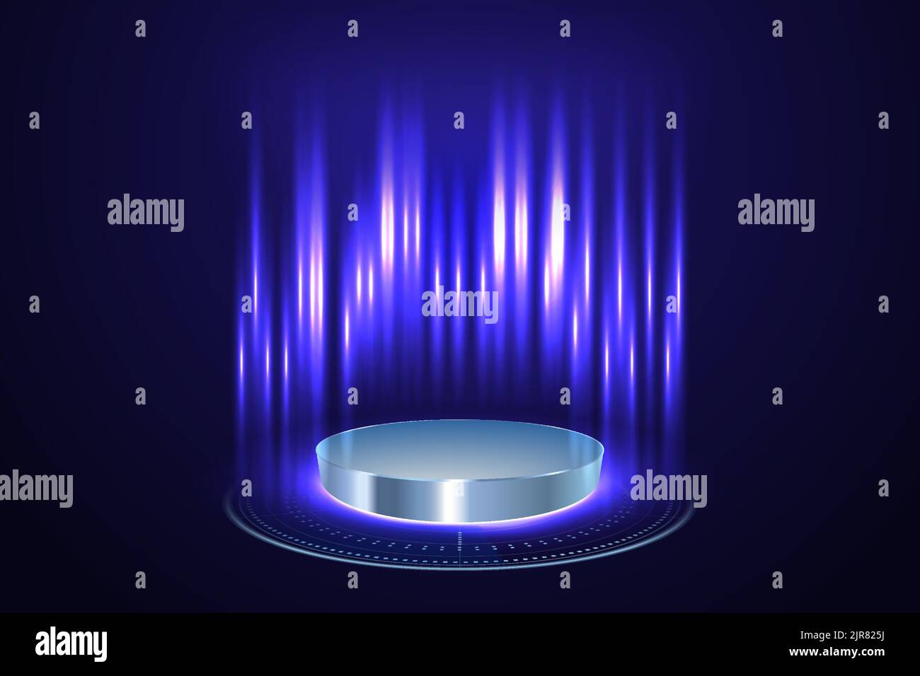 Blauer Kreis Portal, Teleport, Hologramm Gadget. Leeres Display, Bühne oder magisches Portal, Podium für Showprodukt im futuristischen Cyberpunk- oder hud-Stil. Sci Stock Vektor