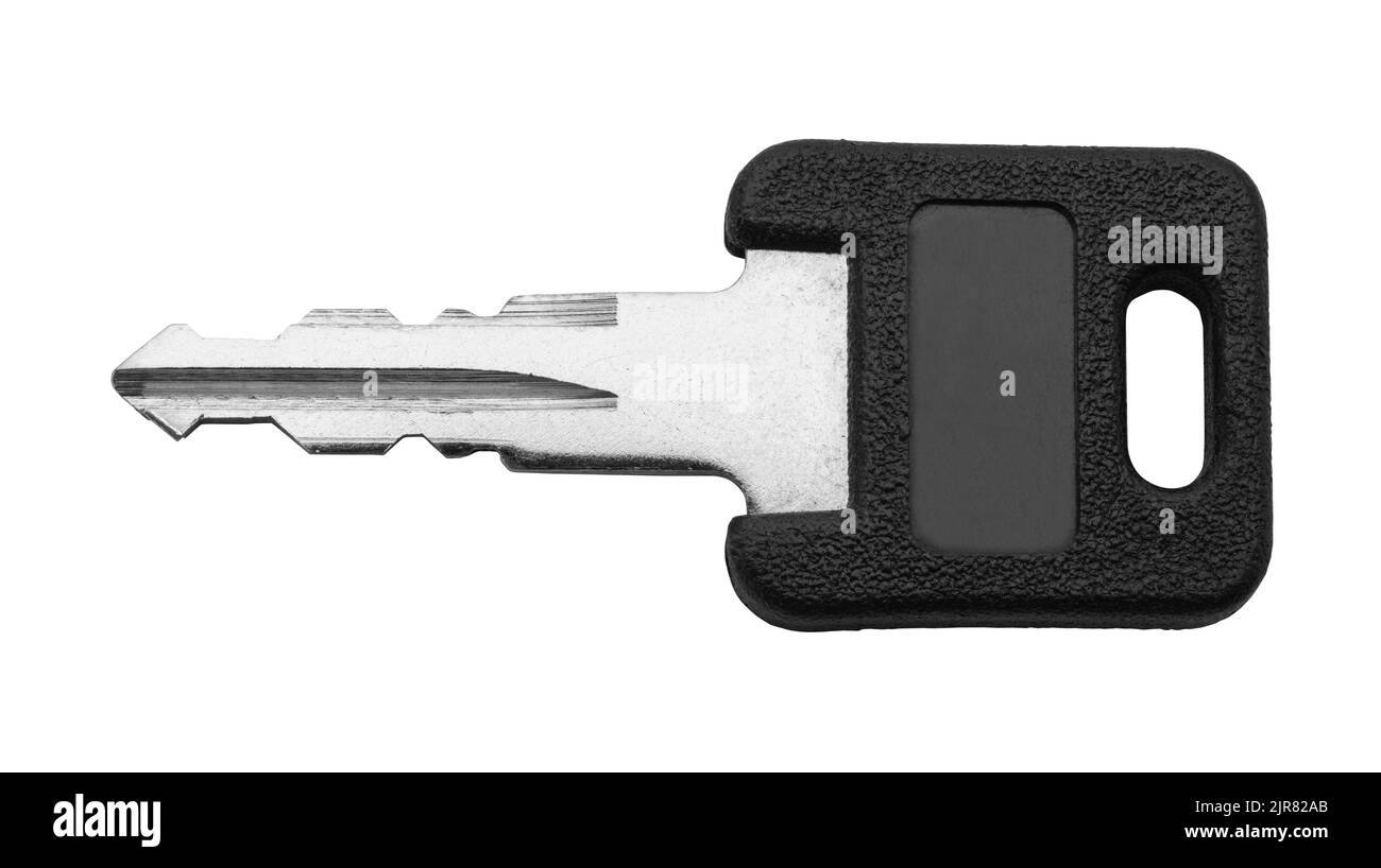 Kleiner quadratischer Schlüssel auf Weiß ausgeschnitten. Stockfoto