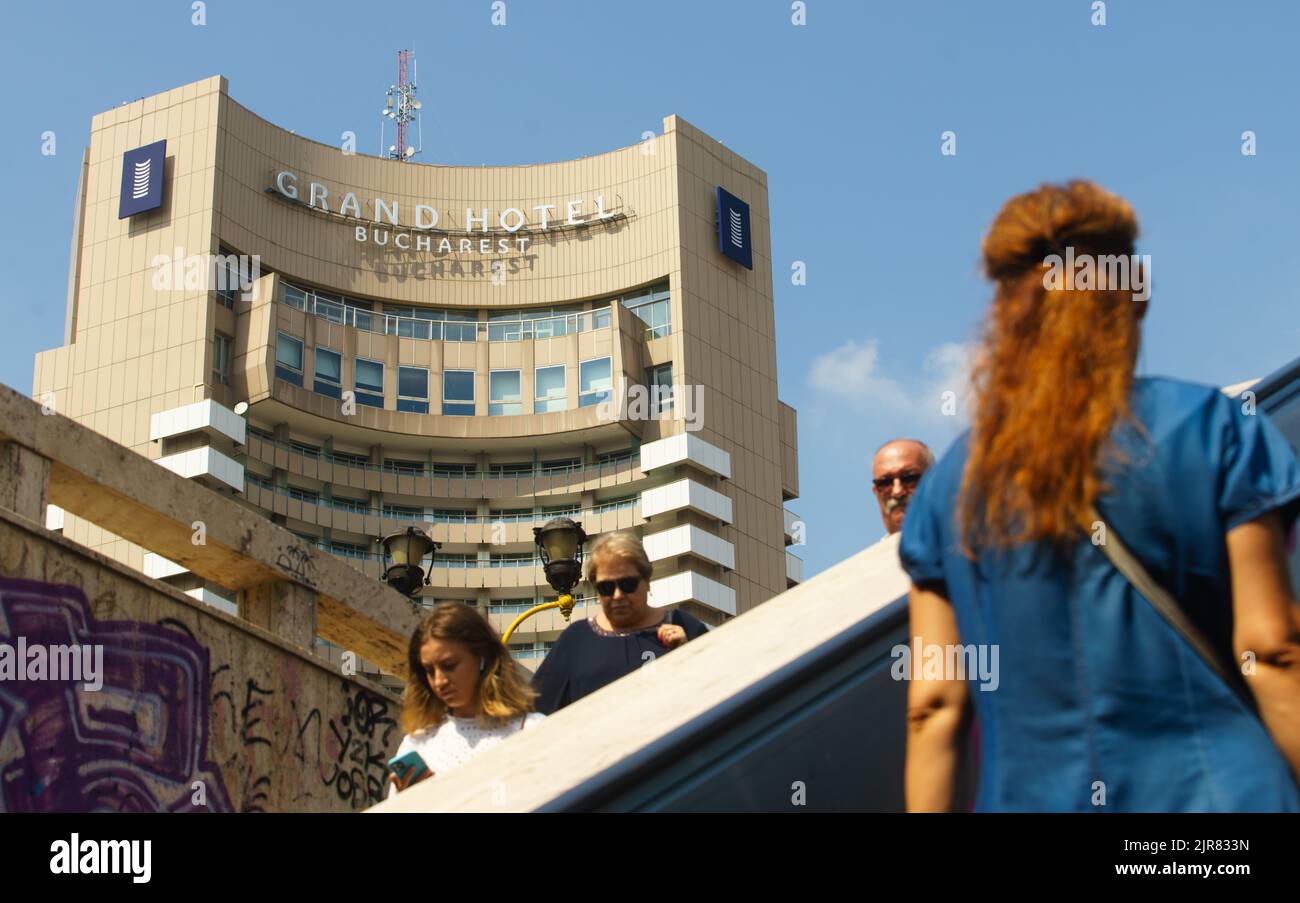 Bukarest, Rumänien - 22. August 2022: Das neu umbenannte Grand Hotel Bucharest, ehemaliges InterContinental, eines der schönsten Gebäude Rumäniens Stockfoto