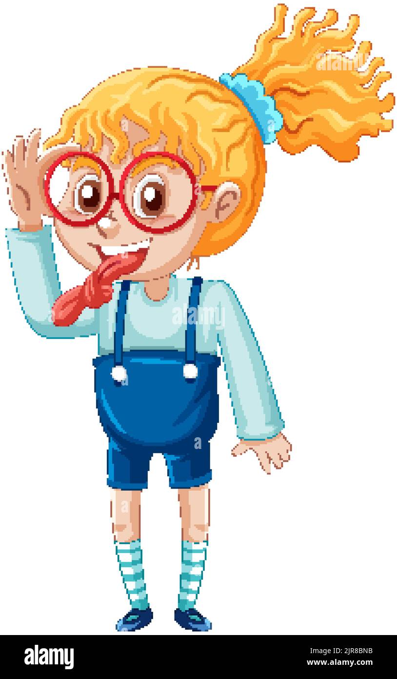 Mädchen Cartoon-Charakter mit Zunge Twister Illustration Stock Vektor