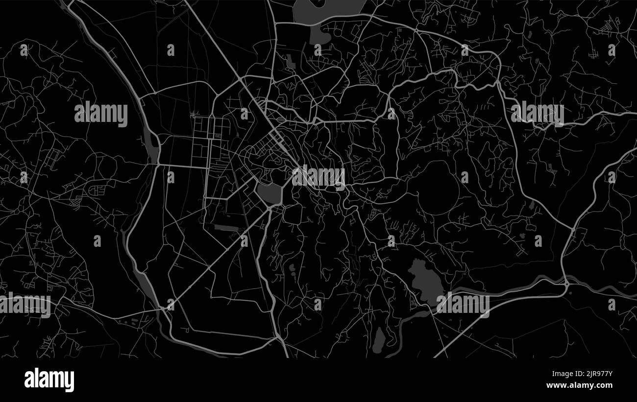 Dunkelschwarze Antananarivo Stadtgebiet Vektor Hintergrund Karte, Straßen und Wasser Illustration. Widescreen-Format, Roadmap für digitales flaches Design. Stock Vektor