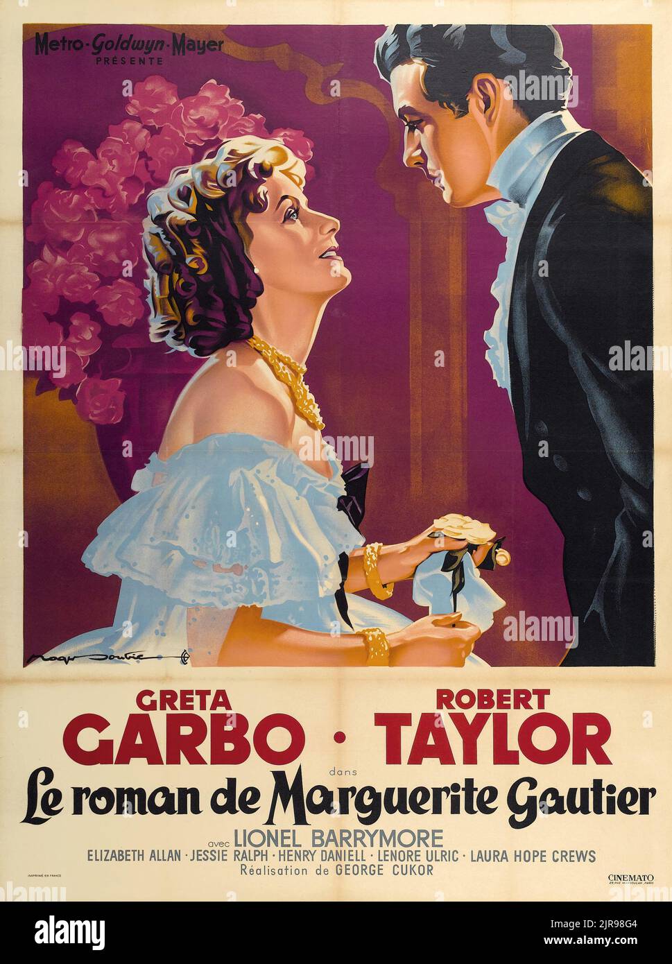 Camille (MGM, R-1950). Französisches Filmplakat feat Greta Garbo und Robert Taylor. Altes Filmplakat. Stockfoto