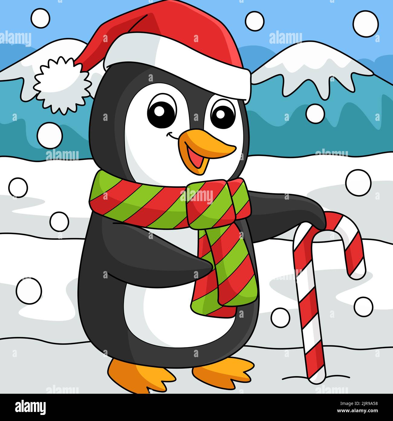 Weihnachtsmann Pinguin Farbigen Cartoon Stock Vektor