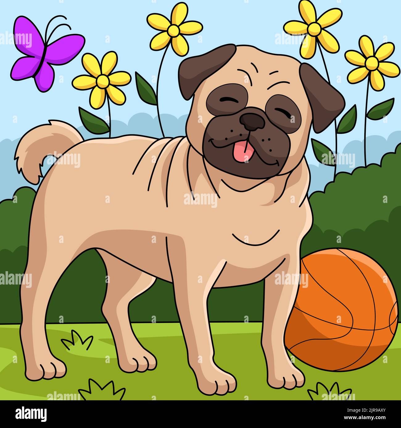Mops Hund Farbige Cartoon Illustration Stock Vektor