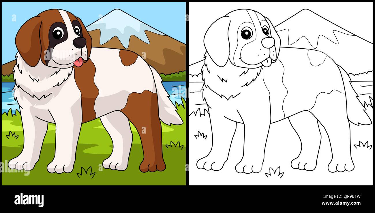 Saint Bernard Dog Coloring Page Illustration Stock Vektor