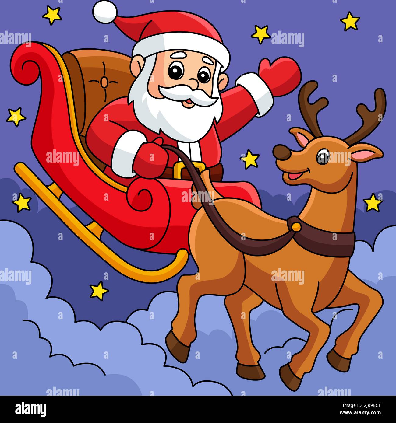 Weihnachten Santa Schlitten ein Rentier Cartoon farbig Stock Vektor