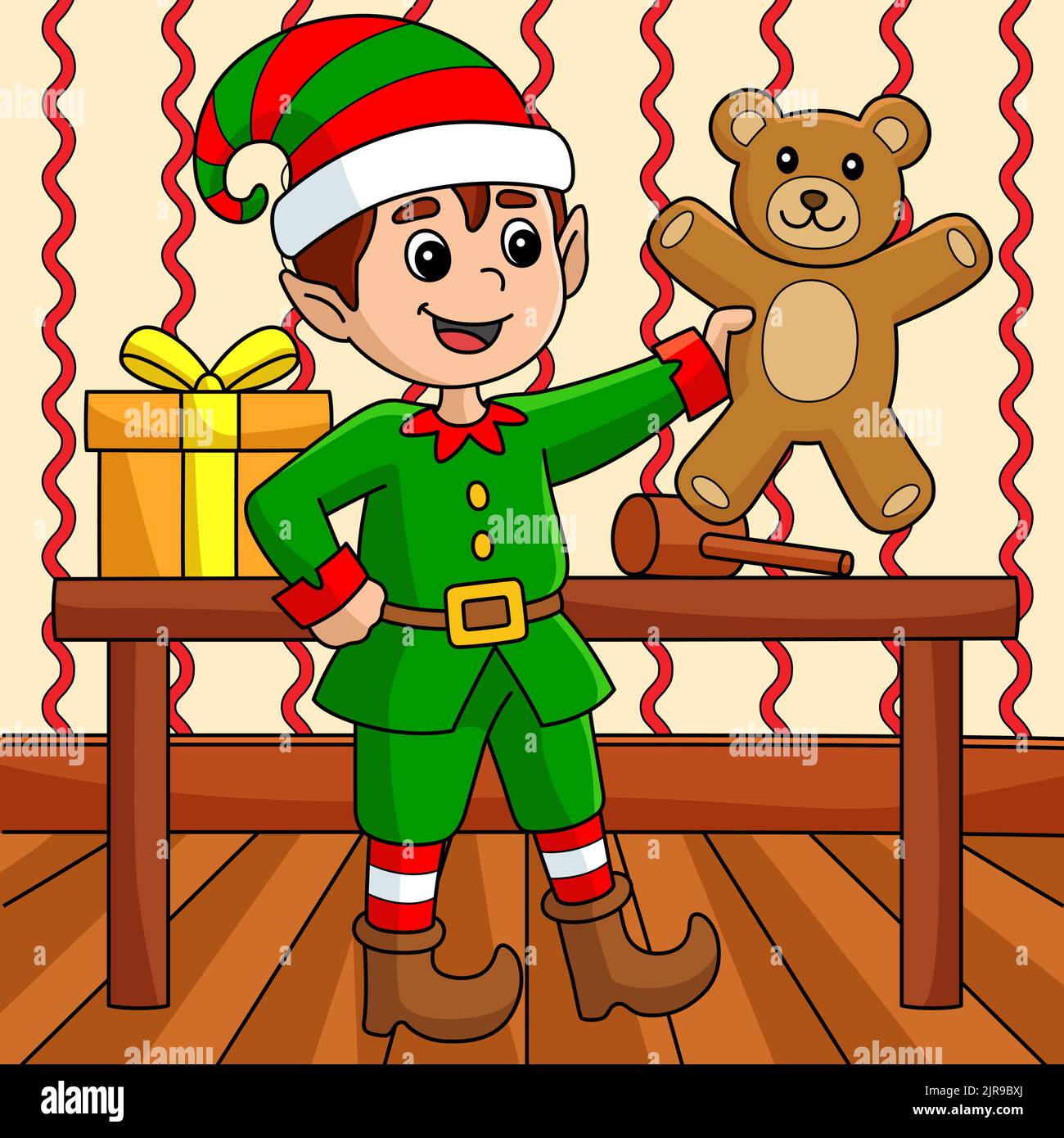Christmas Elf Farbige Cartoon Illustration Stock Vektor