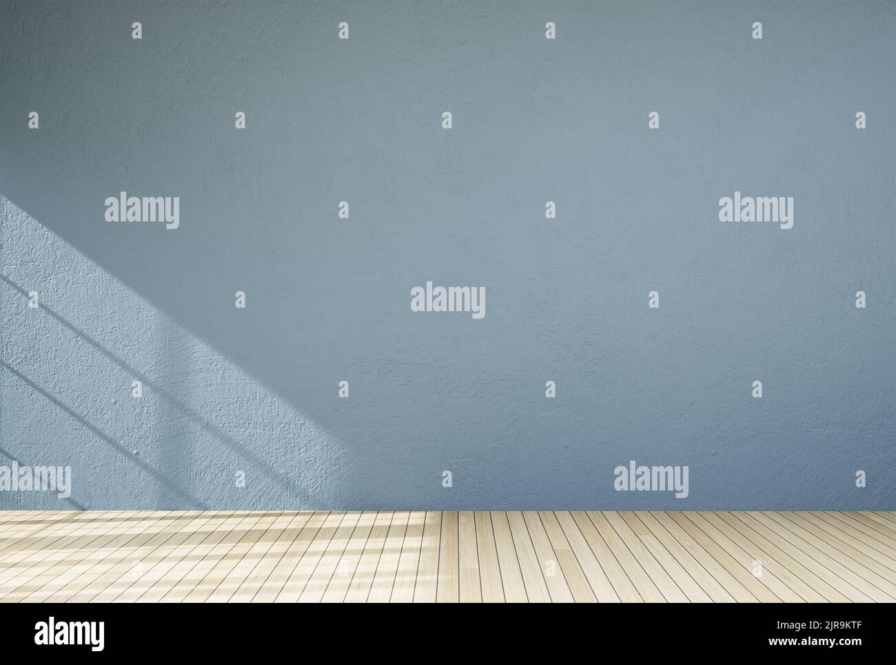 Home Inneneinrichtung Mockup mit leeren Raum Farbe Wand und mit Holzböden dekoriert. 3D Rendern Stockfoto