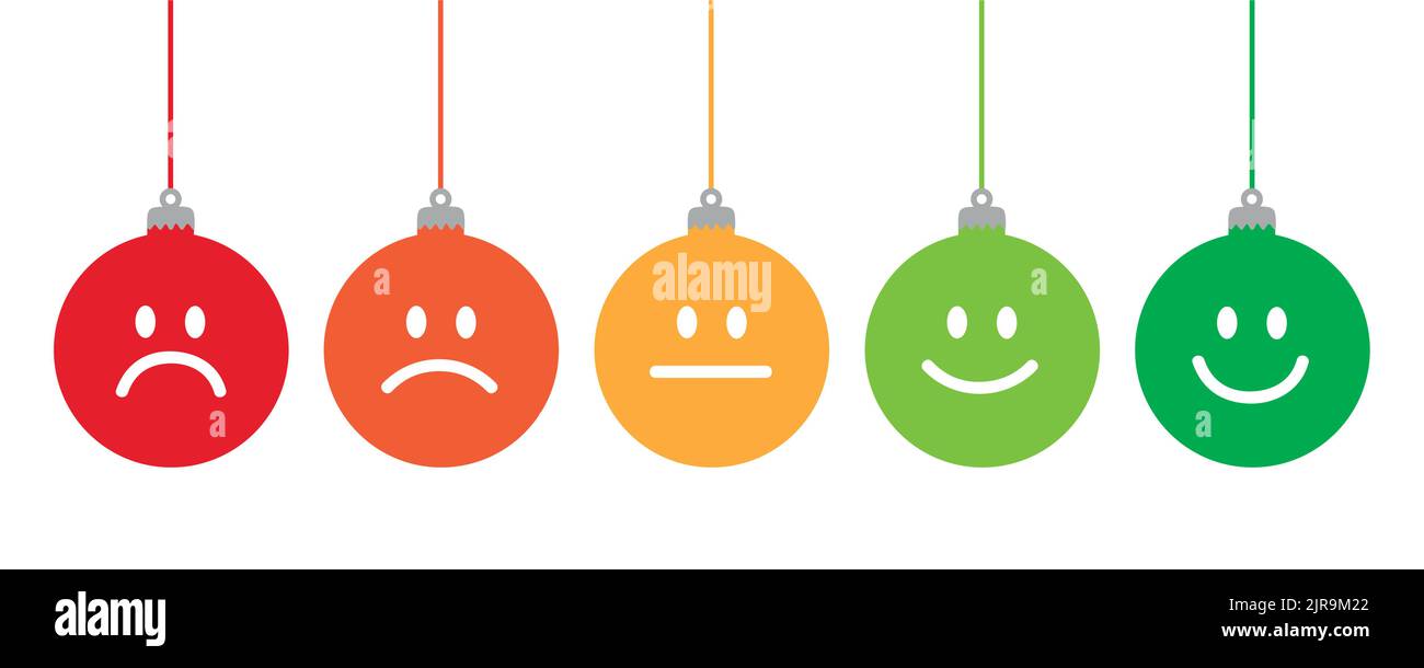Set aus weihnachtskugel mit Bewertungsgesicht Stock Vektor